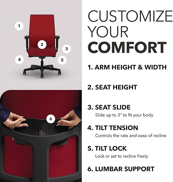 HON Ignition 2.0 Mid Back Task Chair, Spectrum Mesh, Advanced Synchro-Tilt Control, Office Chair with Lumbar Support, Height and Width Adjustable Arms, Black Frame, Bullseye