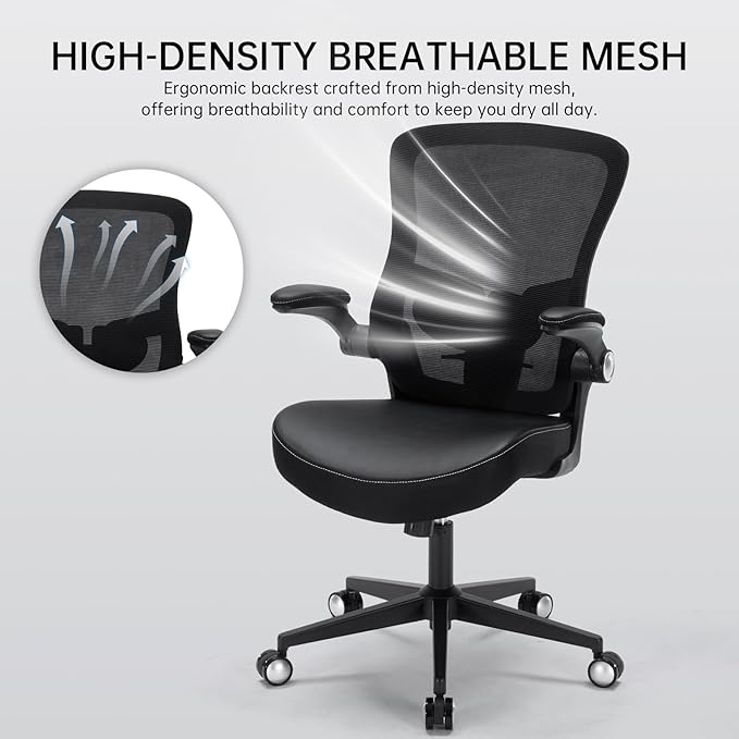 Office Chair-400lbs, Ergonomic Heavy Duty Office Desk Chair with Adjustable Lumbar Support Breathable Mesh Computer Chair with Flip-Up Armrests, Comfy Home Office Desk Chair for Heavy People