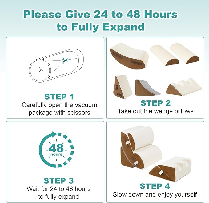 Hansleep Bed Wedge Pillow Set for After Surgery 6PCS, Post Surgery Pillow for Sleep Apnea and Acid Reflux Relief, Adjustable Reading Pillows Back Support with Memory Foam, Beige, 23"