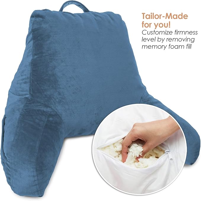 Clara Clark Reading Pillow for Kids & Teens with Shredded Memory Foam, Backrest Pillows for Reading, Watching, and Gaming, Use on Couch, Bed, Floor, Adjustable Support with Washable Cover Blue Heaven