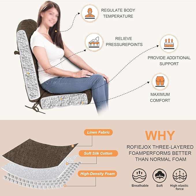 Rocking Chair Cushion - Chenille Fabric, High-Density Sponge, Durable Comfort Double-Sided Tufted Seat Pads with Ties, Chenille︱Dark Brown, 44x19x4 inch