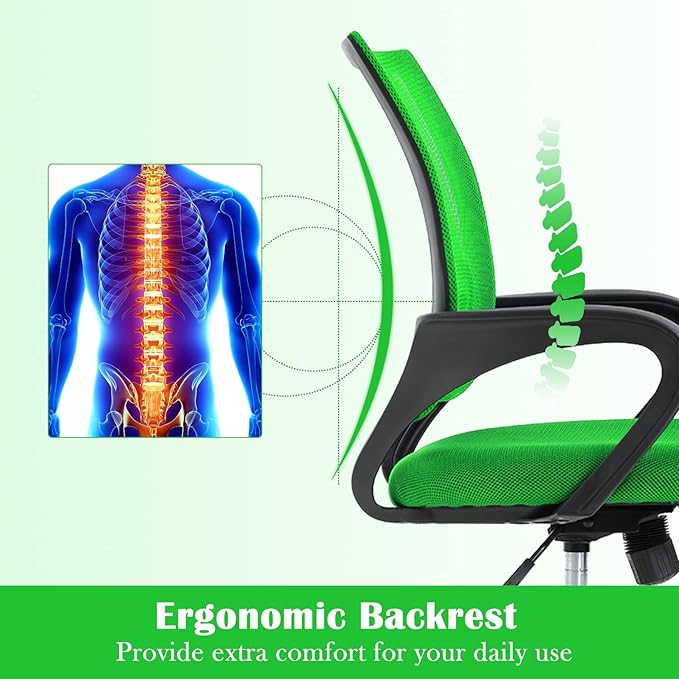Office Chair, Desk Chair with Lumbar Support Arms, Adjustable Computer Chair with Breathable Mesh Backrest, Home Office Desk Chairs for Student, Adults, Study, Dorm, Comfortable Office Chair(Green)