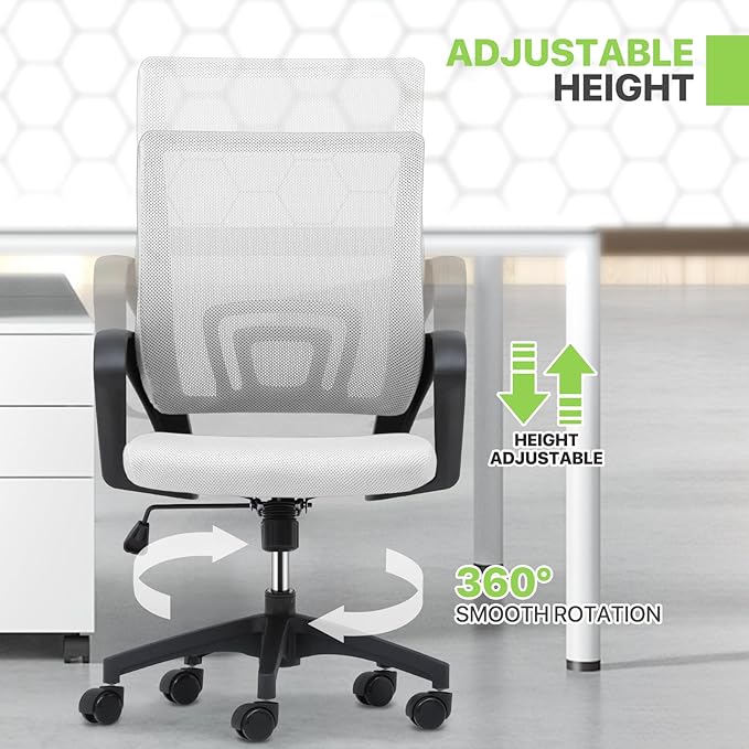 Magshion Ergonomic Office Chair 20 Pack, Mid-Back Mesh Desk Chair, Adjustable Swivel Computer Chair with Lumbar Support & Breathable Backrest for Gaming, Work, Study, 300 Lbs Capacity, White