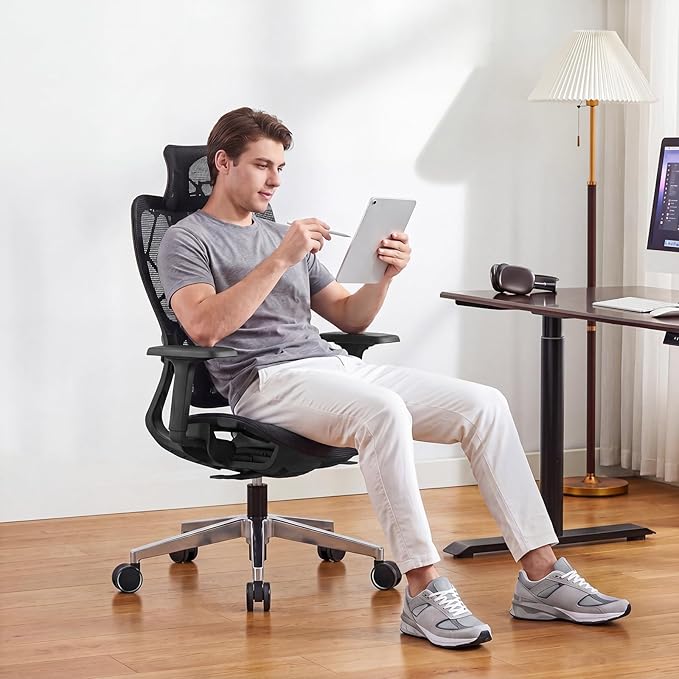 Ergonomic Office Chair with Dynamic Lumbar Support, High Back Mesh Chair with 4D Armrests & Headrest, 90°-135° Reclining Desk Chair, 380LBS Heavy Duty Computer Chair for Home Office (Black)