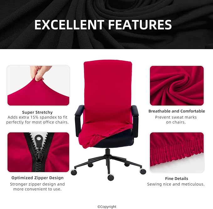 Stretch Computer Office Chair Cover with Durable Zipper - Universal Washable Removable Spandex Rotating Boss Chair Slipcovers - Anti-dust Soft Desk Chair Seat Protector for Dogs, Cats, Pets