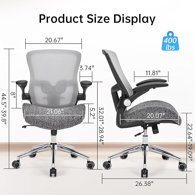 Heavy Duty Office Chair-400lbs, Ergonomic Desk Chair with Wide & Soft 3D Modeling Foam Cushion Home Office Desk Chair with Adjustable Seat Height, Executive Computer Task Chair for Heavy People