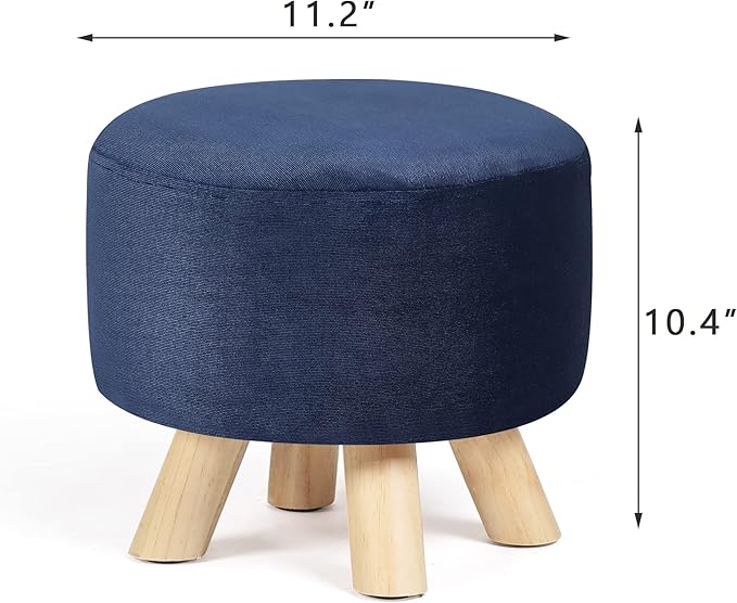 Homebeez Round Ottoman Stool Velvet Foot Rest, Small Footstool with Non-Skid Legs (Dark Blue)