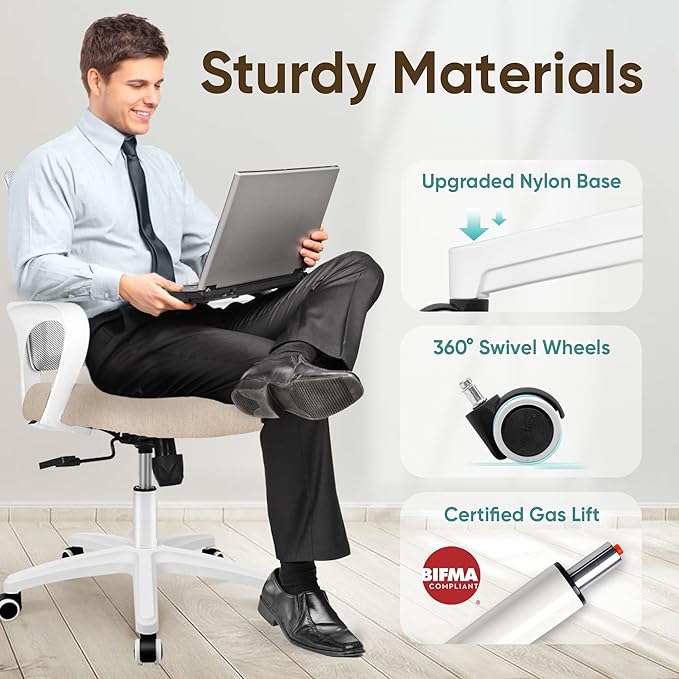 ETONEX Office Chair with Ergonomic Mid Back Cushion Lumbar Support Adjustable Swivel Rolling Computer Gaming Desk Chair Comfy Mesh Seat Wheels Home Executive Use (1, Beige)