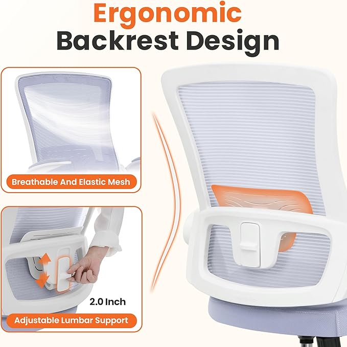 NEO CHAIR Office Desk Gaming Chair Computer High Back Mesh Seat with Rolling Wheels Ergonomic Adjustable Comfy Flip-up Armrests Lumbar Support Height for Home (Purple)