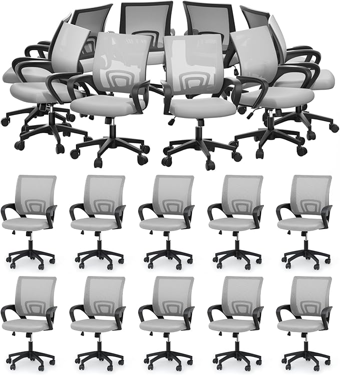 MoNiBloom Mesh Office Chair, Ergonomic Computer Chair for Adults, Rolling Swivel Mid-Back Desk Chair with Lumbar Support, Comfy Armrest for Home Office, Gaming, Light Gray 20 Pack