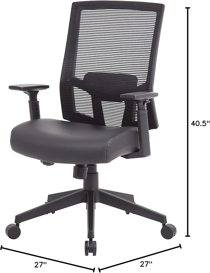 Boss Office Products Mesh Back Vinyl Task Chair with Synchro-Tilt in Black