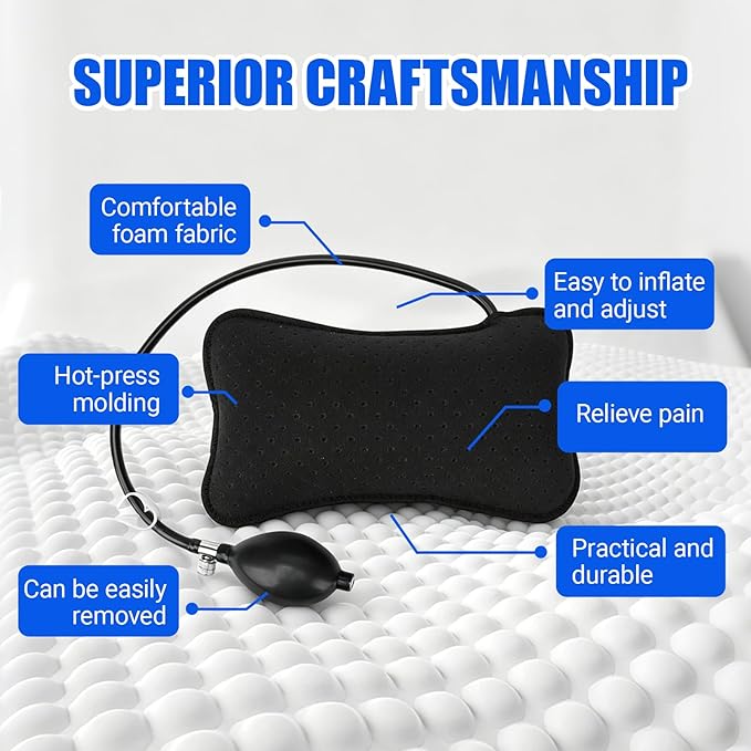 Inflatable Lumbar Pillow, Lumbar Support Pillow Adjustable Lower Back Cushion for Car Office Chair Airplane Travel Black
