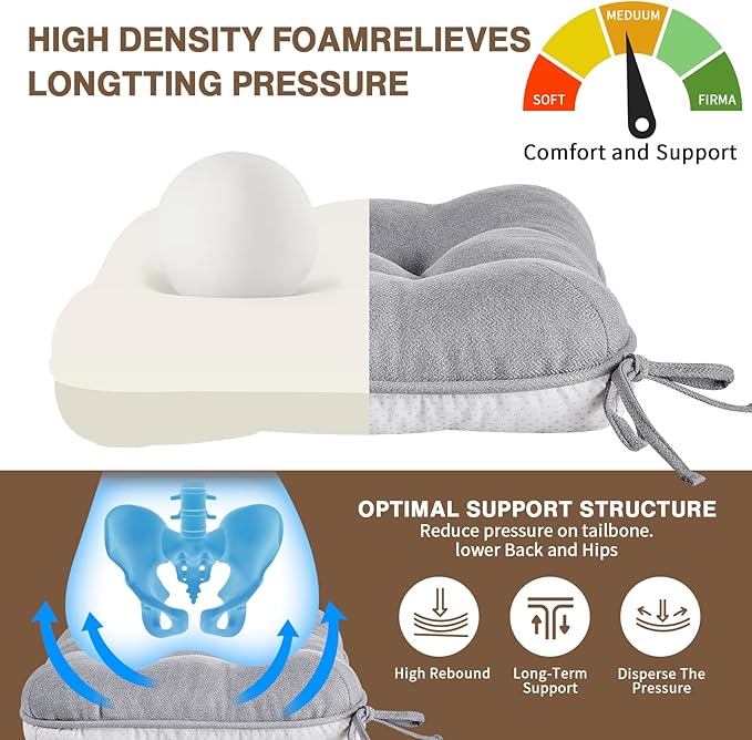BETU Chair Cushions for Dining Chairs Set of 4,3.5" Thick Kitchen Table Chair Pads with Ties,Non Slip Backing and Covers, Seat Cushion for Dining Room,Bar,Patio Chairs,15.5"X15.5"X3.5",Light Grey