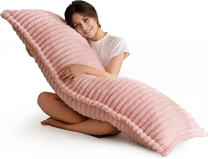 HIGOGOGO Memory Foam Body Pillow, Thickened Large Long Bed Pillow for Adults, Full Body Pillow with Removable Pillow Cover(20x54 Inch),Pink