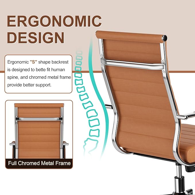 Okeysen Office Desk Chair, Ergonomic Leather Modern Conference Room Chairs, Executive Ribbed Height Adjustable Swivel Rolling Chair for Home Office