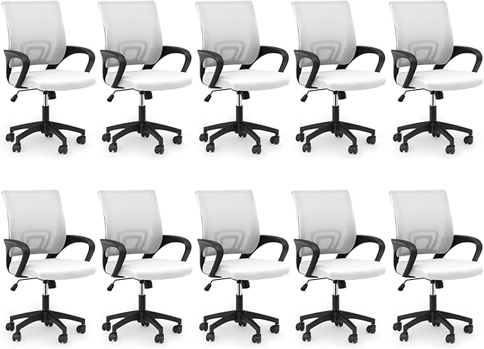 MoNiBloom Mesh Office Chair, Ergonomic Computer Chair for Adults, Rolling Swivel Mid-Back Desk Chair with Lumbar Support, Comfy Armrest for Home Office, Gaming, White 10 Pack
