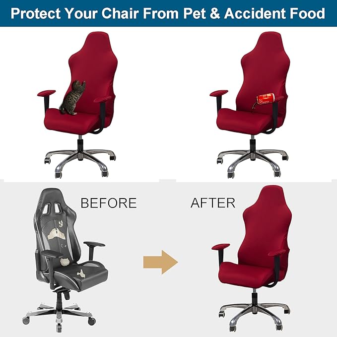 WOMACO Gaming Chair Slipcover Stretch Seat Chair Cover for Leather Computer Reclining Racing Ruffled Gamer Chair Protector (Red, One-Size)