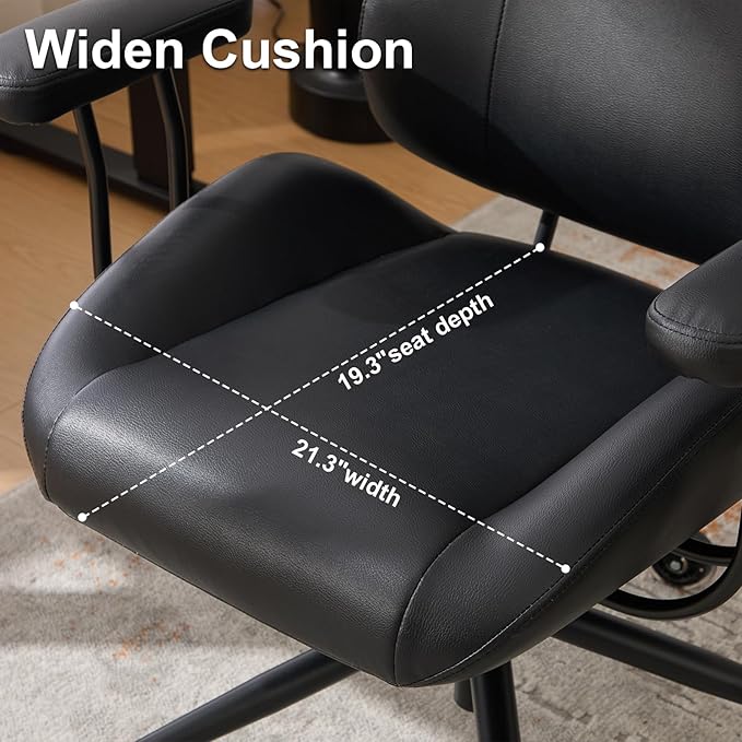 Office Chair, Ergonomic Computer Chair with Adjustable Headrest and Lumbar Support, Executive Leather Chair with Padded Arms, High Back Desk Chairs for Long Hours Sitting, Black