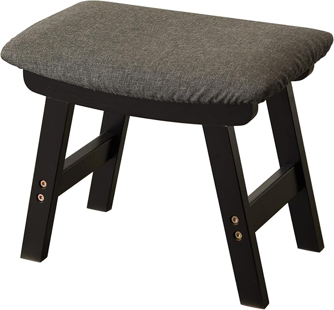 Kitsanery Foot Stool,Ottoman,Bamboo Small Sofa Foot Rest Under Desk,Extra Seating for Living Room, Bedroom and Kitchen (Black Stool Legs - Gray Surface)