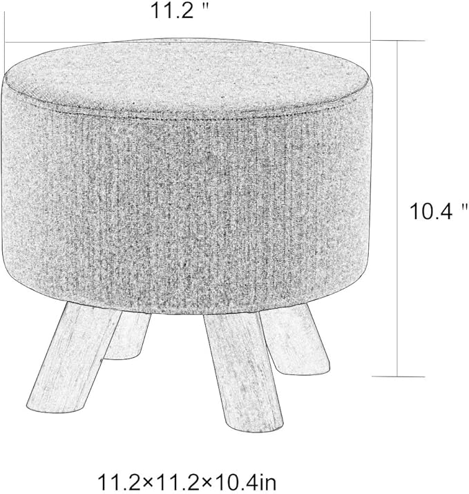Homebeez Round Ottoman Foot Rest Stool, Small Fabric Footstool with Non-Skid Wood Legs, Blue