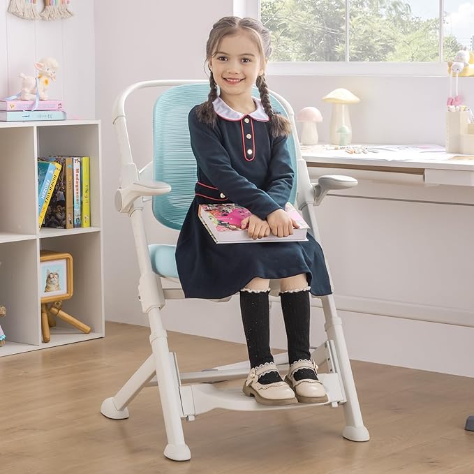 ERIYA Kids Desk Chair,Ergonomic Chair: Breathable Mesh Back, Adjustable Seat, Flip-Up Armrests, Footrest, Lumbar | Ideal for Kids, Petite Adults – Ultra-Comfy for Study/Work (Blue)