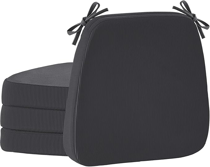 2'' Thick High-Density Foam Indoor Chair Cushions | Dining Chair Pads with Ties, Removable Washable Cover, Kitchen Chair Cushions 17"x16",Dark Gray 4 Pack