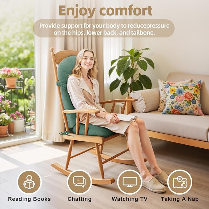 Rocking Chair Cushion - Corduroy Fabric, High-Density Sponge, Durable Comfort Non-Slip Bottom Tufted Seat Pads with Ties, Corduroy︱Sage Green, 44x19x4 inch