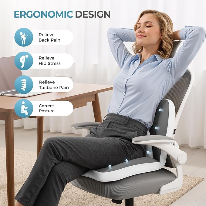 FLORICH 2 in1 Truck Seat Cushion and Lumbar Support Pillow Memory Foam Car Seat Cushion with Adjustable Strap for Truck Driver Long Drives, Fits Semi Truck Seat,Car,Office&Gaming Chair(Light Grey)