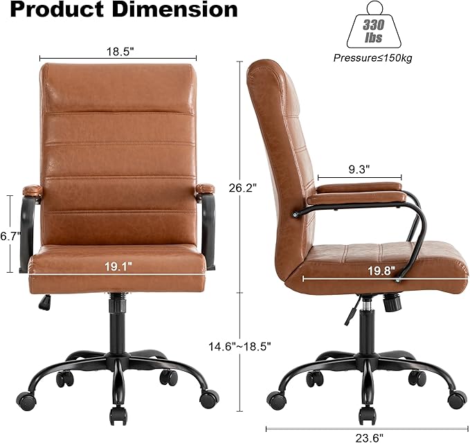 Office Desk Chair,Modern Leather Conference Room Chairs,High Back Home ofiice Chair,Adjustable Height Swivel Executive Computer Chair with Armrest and Padded Seat (Brown with Black Frame)