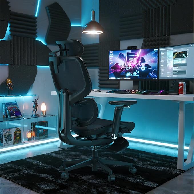 Ergonomic Office Chair with Footrest - High Back Mesh Desk Chair for Home Office, Reclining Computer Chair with Adjustable Lumbar, 3D Headrest, 300lb, 4'11"-6'3" - Black