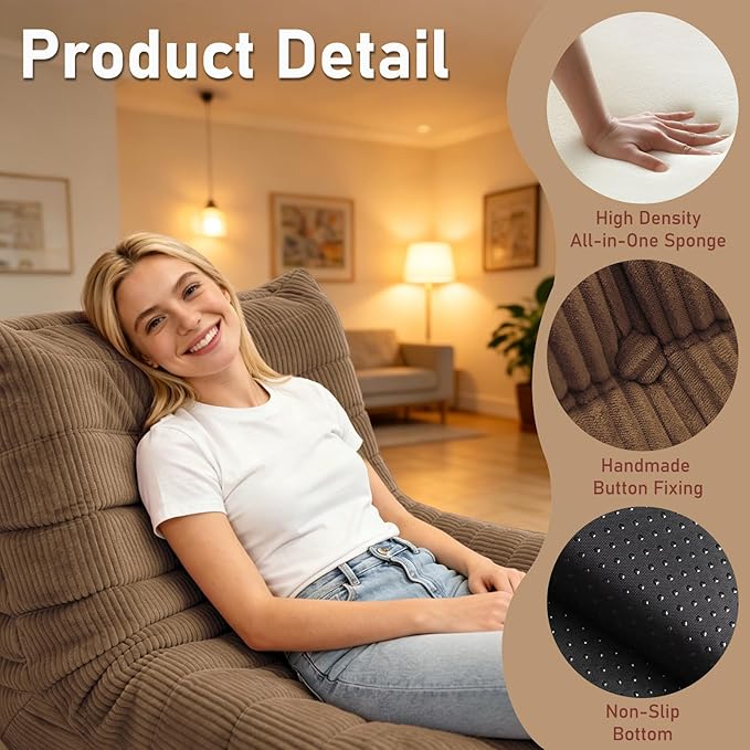 Trenda Bean Bag Chairs for Adults - Comfy High-Density Foam Fireside Chair, Adult Size, Soft Corduroy Cover Beanbag Couch, Versatile for Living Room, Bedroom, Dorm, Reading & Gaming (Brown)