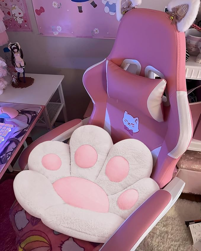 MOONBEEKI Cat Paw Cushion Chair Comfy Kawaii Plush Seat Cushions Lazy Pillow for Gamer Chair 28"x 24" Cozy Floor Cute Seat for Girl Worker Gift, Dining Room Bedroom Decorate, White