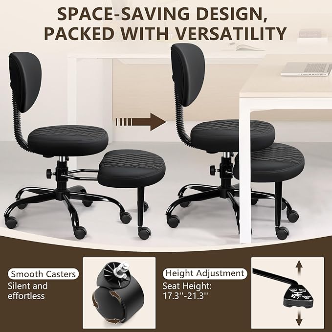 AtHope Ergonomic Cross Legged Office Chair with Wheels - Adjustable Height for Meditation, ADHD Desk & Yoga - Wide Criss Cross Design with Lumbar Support, Kneeling Chair - Black