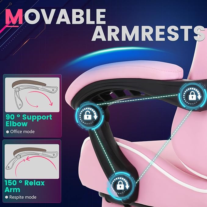 Gaming Chair Office Chair Desk Chair with Footrest Lumbar Support Headrest Armrest Task Rolling Swivel Ergonomic E-Sports Adjustable PC Gamer Chair(Pink)