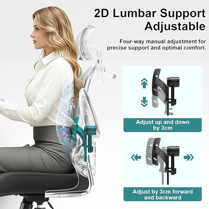 Ergonomic Office Chair with Headrest and Adjustable Lumbar Support, Mesh Back Computer Desk Chair, Flip-Up Armrest, 360° Swivel Rolling Chair for Home Office Study Gaming(Black)