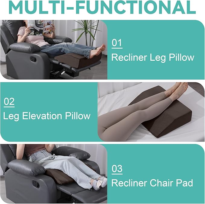 HOMBYS Extra Large Recliner Leg Pillow Support, 5 inch Thick Foam Foot Rest Cushion for Couch, Ergonomic and Multifunctional Leg Elevation Pad for Sofa, Chair, Bed(Brown)
