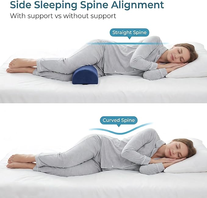 Under Knee Pillow, Half Moon Leg Pillow - Memory Foam Ergonomic Support Pillow for Side & Back Sleepers, Pain Relief & Alignment, Under Knee, Lumbar & Multi-Use Bolster Blue