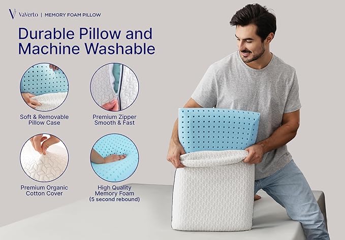 Cooling Gel Memory Foam Pillow - 2-Pack - King Size Bed Pillows For Sleeping - Medium-Firm - Back, Stomach and Side Sleeper Pillow - Shoulder & Back Pain Relief - Washable , Bamboo Viscose Cover