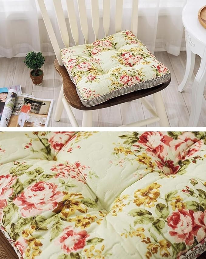 Boho Cotton Quilted Chair Cushion for Dining Chairs Non Slip Soft Comfortable Chair Pads with Ties Patchwork Printed Seat Cushion for Kitchen Chairs Office Chairs (Pattern F,16"x16")