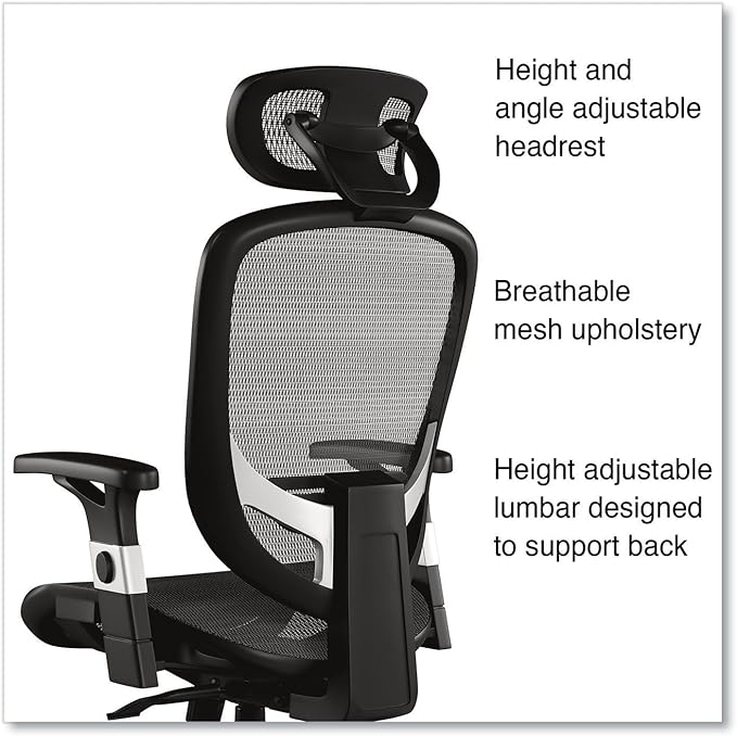 Alera Minerva Ergonomic Swivel Computer Desk Chair, Mesh Office Task Chair, Adjustable Seat, Arms, Headrest, Supports Up to 275 lb, Gray