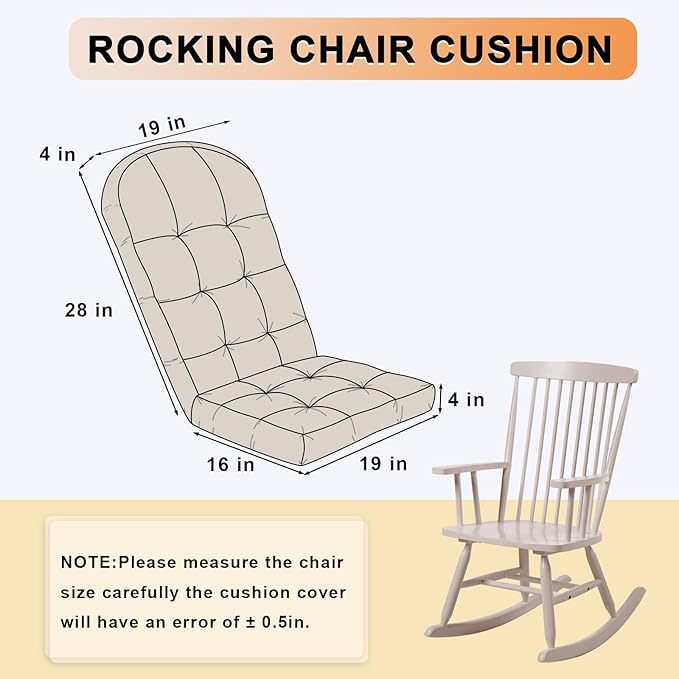 Rocking Chair Cushion - Chenille Fabric, High-Density Sponge, Durable Comfort Double-Sided Tufted Seat Pads with Ties, Chenille︱Oyster White, 44x19x4 inch