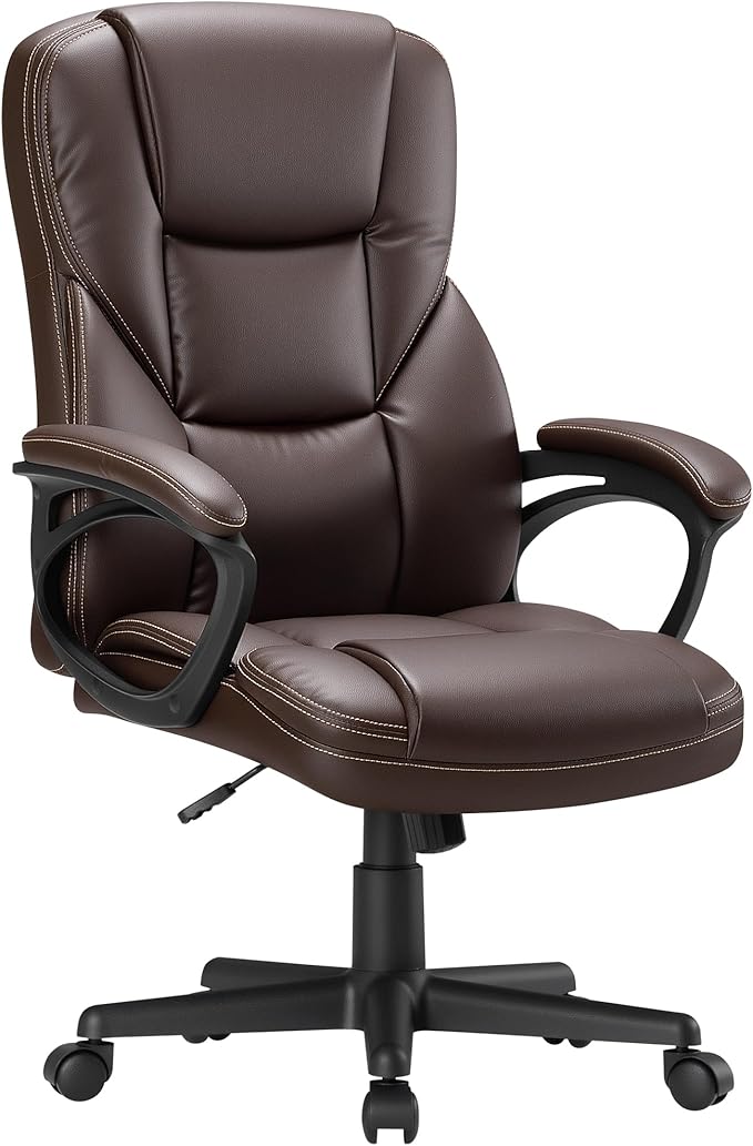 Shahoo Ergonomic Office Chair Executive PU Leather Chair with Comfortable Head Rest, Thickened Cushioned Armrest and Lumbar Support for Office & Home, Brown