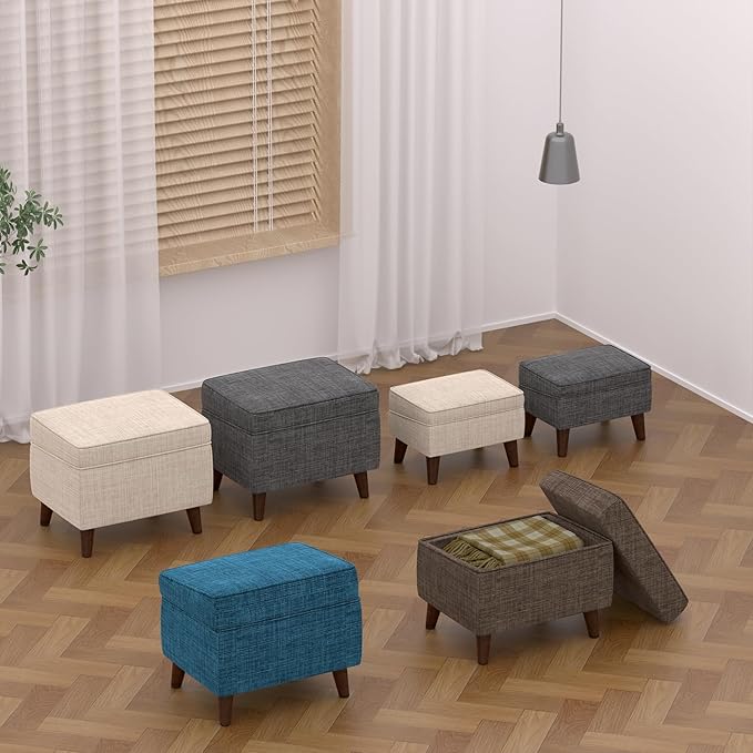 FAGAGA Storage Ottomans with Adjustable Cover, BOGO, Step Stool, Footrest and Seat, Ottoman Foot Rest Set for Living Room, Bedroom, Dorm, Light Gray