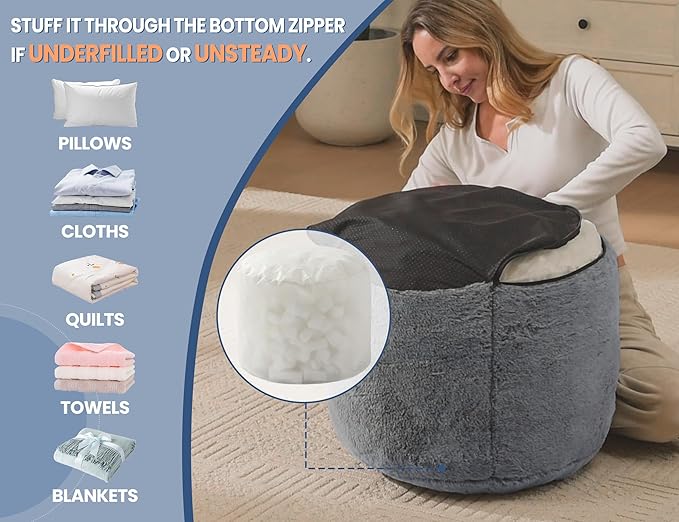 WSOFRLAC Round Pouf Ottoman Foot Rest Plush Ottoman Footstools for The Living Room Ottomans Stuffed Full of Foam Blocks 26"x18" Large Foot Stool Dark Grey Footrests Hassocks and Ottomans Set