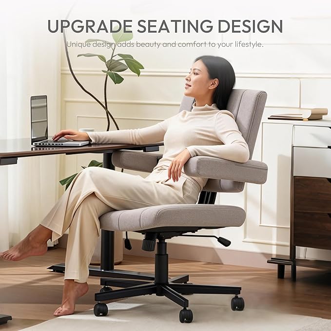 Vigosit Criss Cross Office Chair, Plush Oversized for Cross-Legged Sitting, Adjustable Arms & 360° Swivel Casters - for Home Office, Study, Gaming, Vanity, Comfortable Computer Chair(Grey)