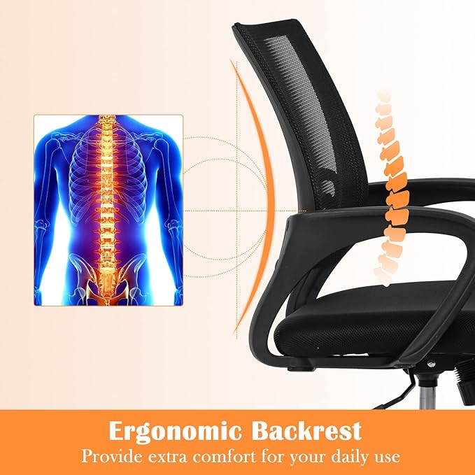 Office Chair, Desk Chair with Lumbar Support Arms, Adjustable Computer Chair with Breathable Mesh Backrest, Home Office Desk Chairs for Student, Adults, Study, Dorm, Comfortable Office Chair(Black)