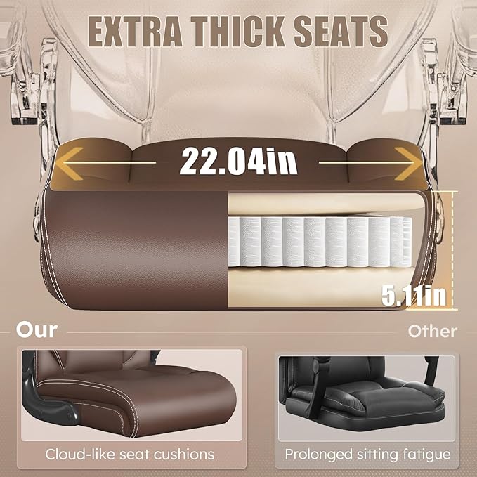 Ergonomic Office Chair, Home Desk Computer Chair, High Back Executive Chair，Padded Leather Ergonomic Computer Desk Chair with Inflatable Lumbar Support & Flip-Up Arms, Swivel Chair,Deepbrown
