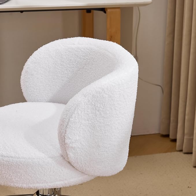 VINGLI Cute Small Swivel Desk Chair Comfy with Wheels,Ergonomic Low-Back Lumbar Support Vanity Nail Tech Rolling Task Stool Girls Women Kids Chair for Home Office,Height Adjustable,Teddy Fleece,White