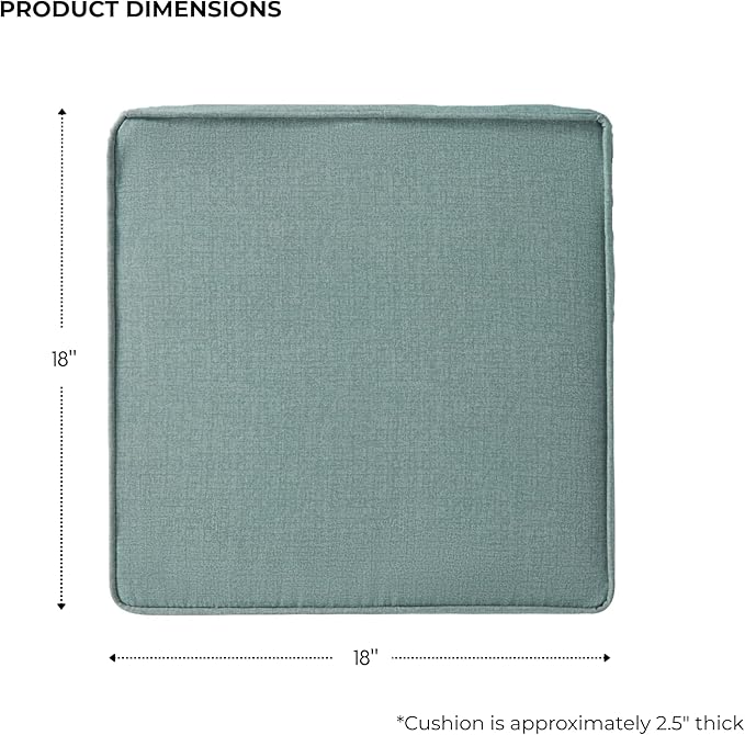Outdoor 18 inch Square Patio Dining Chair Pads – Comfortable Fiber-Filled Seat Cushions with Ties, Reversible Polyester Fabric - Seaglass, Set of 4