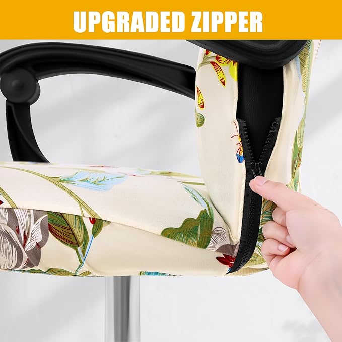 Smiry Stretch Printed Computer Office Chair Cover with Armrest Covers, Soft Fit Universal Removable Washable Desk Rotating Chair Slipcovers, Anti-Dust Spandex Protector with Zipper, Beige and Green